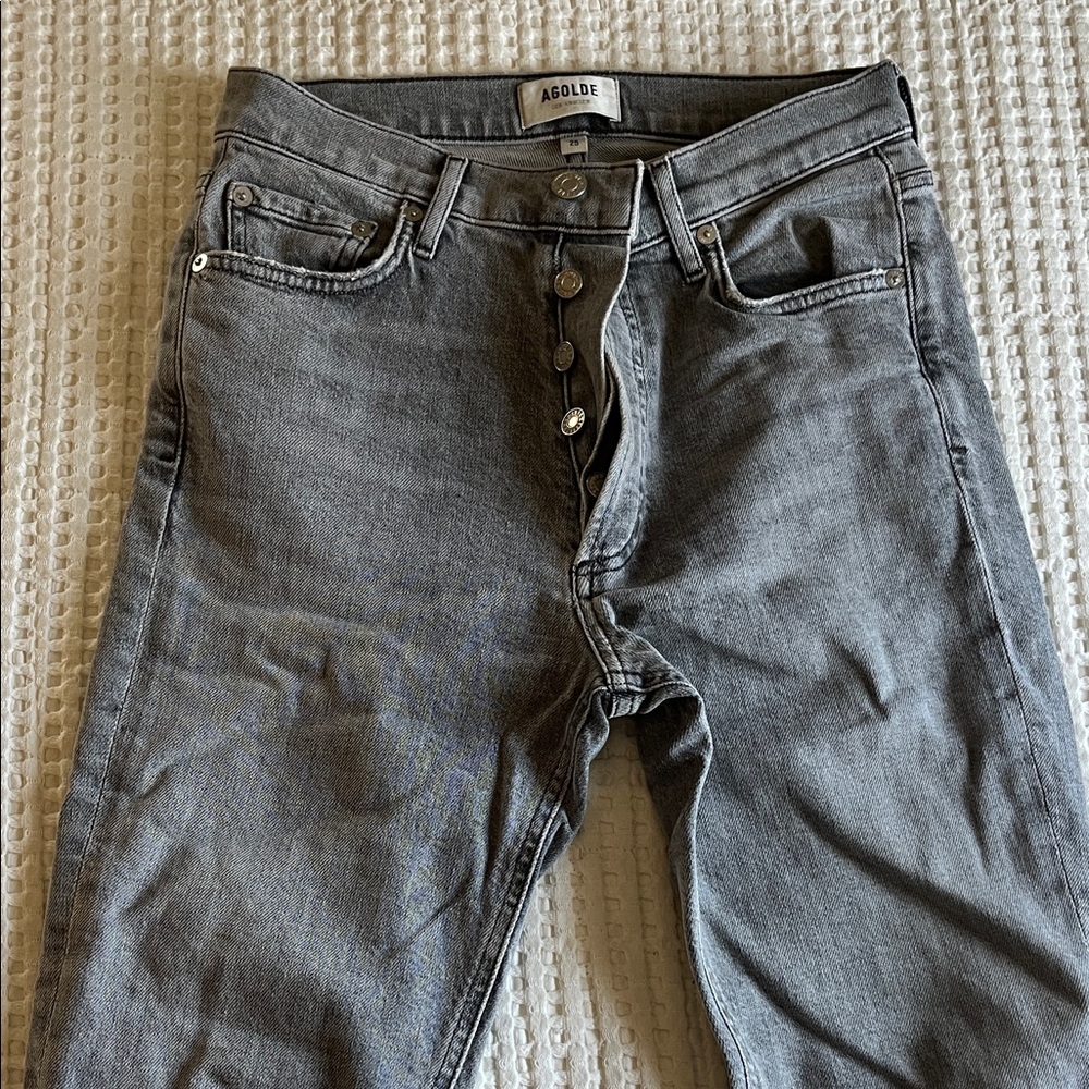 Agolde Slim Gray Button-Fly Jeans - Washed Gray